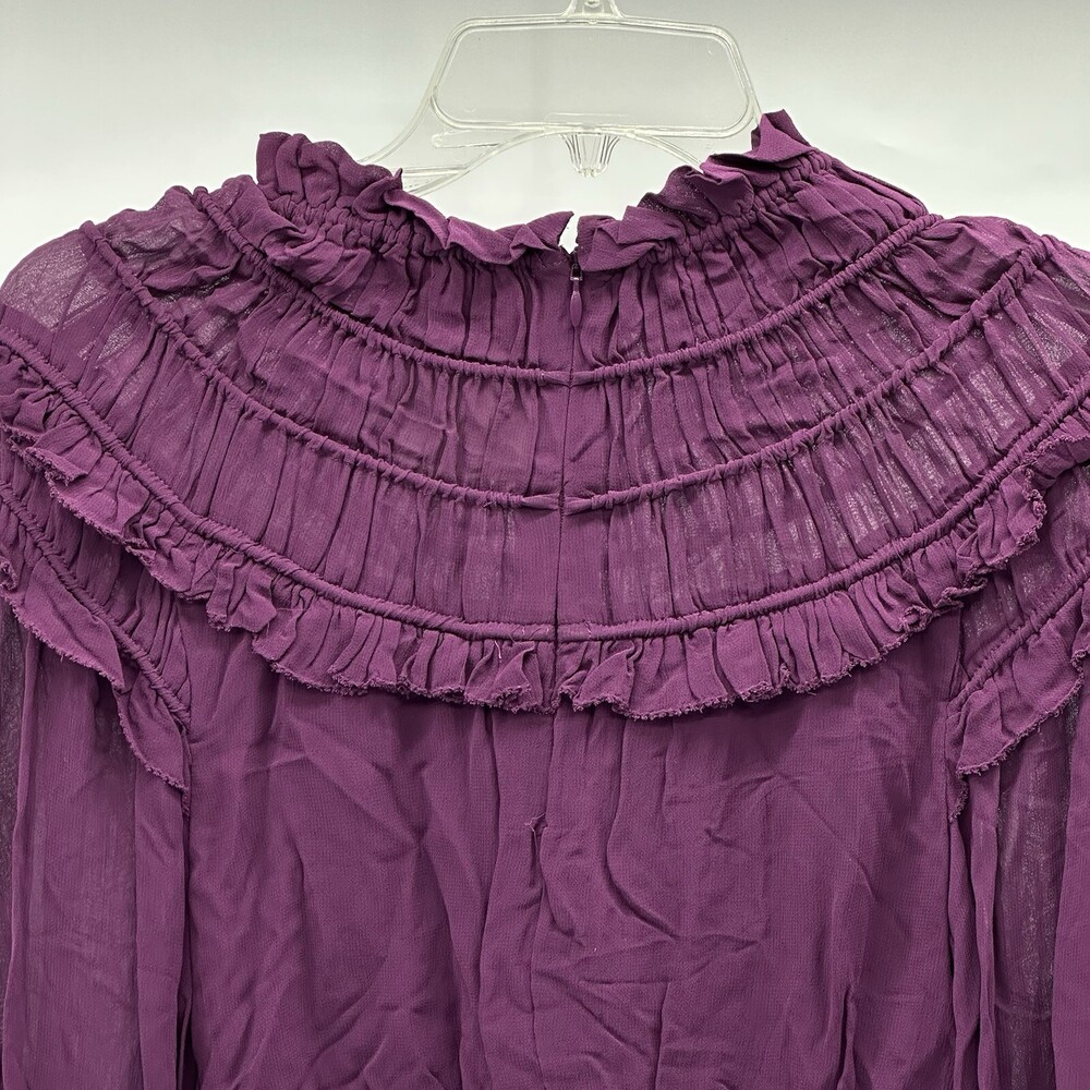 Farm Rio Size XXS Purple Smocked Long Sleeve Mock Neck Ruffled Peplum Top NWOT - Picture 11 of 13
